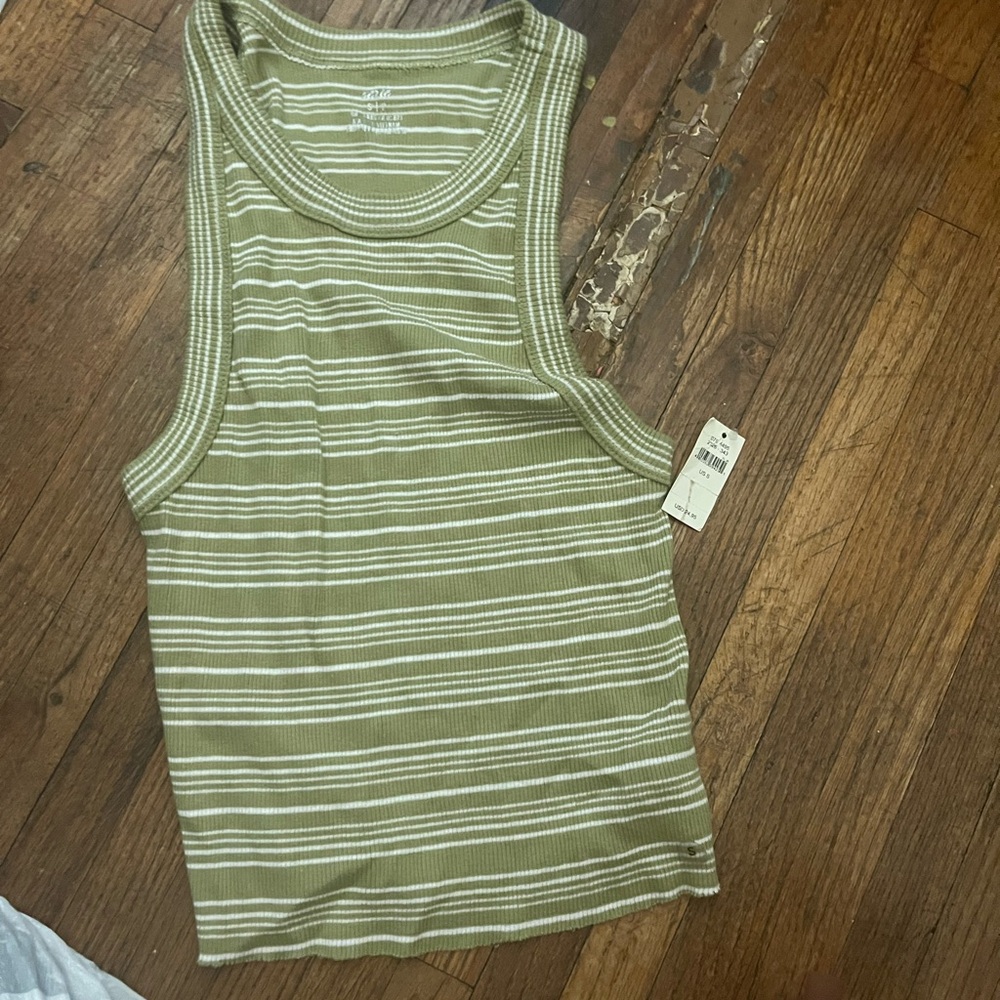 Aerie Olive and White Striped Tank Top